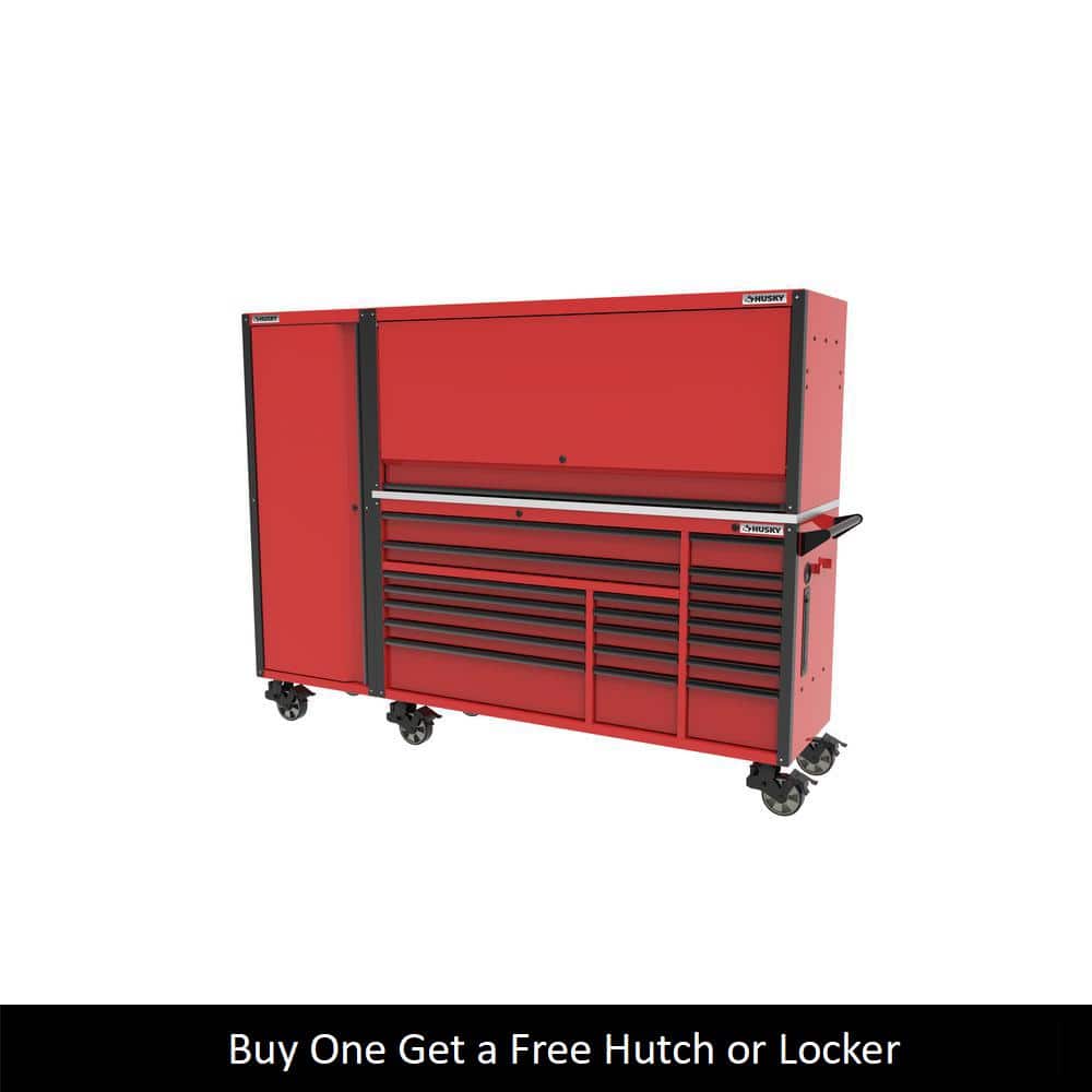 72 in. W x 24 5 in. D Professional Duty 20 Drawer Mobile Workbench Combo with Side Locker and Top Hutch in. Gloss Red