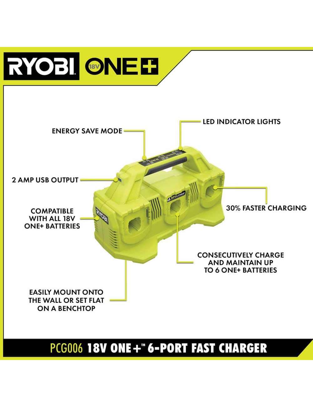 ONE+ 18V 6-Port Fast Charger