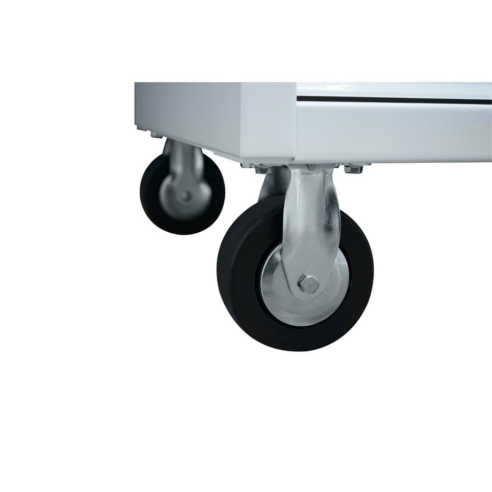 52 in. W x 24 5 in. D 9 Drawer Standard Duty Mobile Workbench Tool Chest with Solid Work Top and Pegboard in. Gloss White