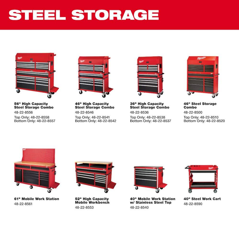61 in. 11 Drawer 1 Door 22 in. D Mobile Workbench with Sliding Pegboard Back Wall in. Red Black