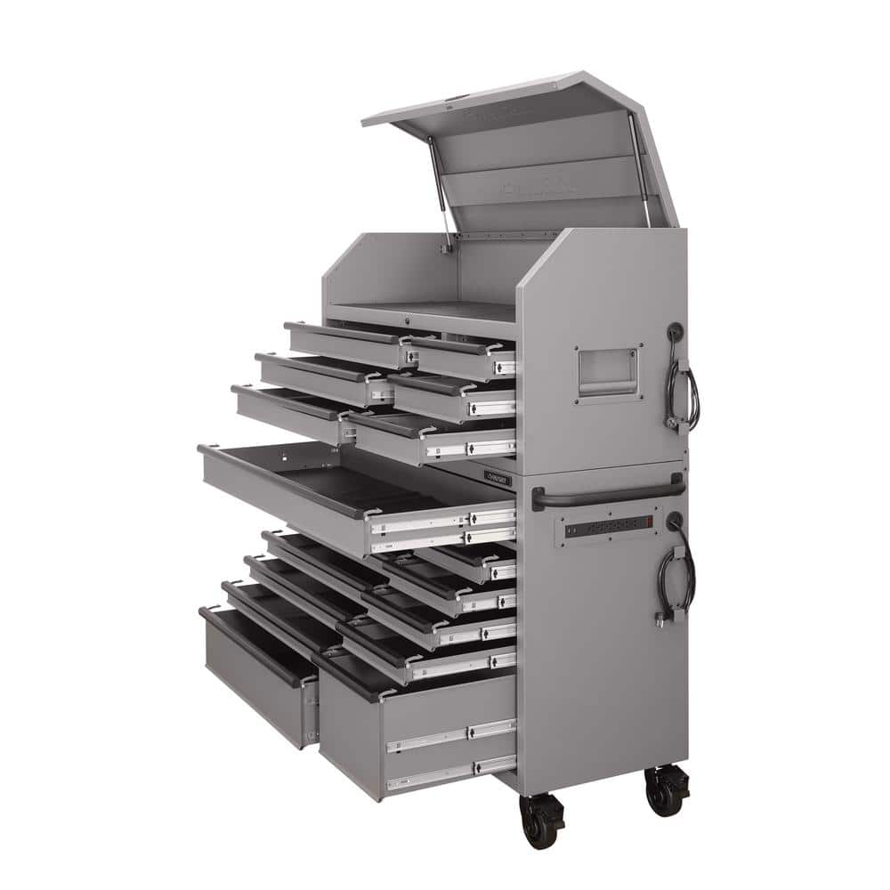 56 in. W x 22 in. D Heavy Duty 18 Drawer Combination Rolling Tool Chest and Top Tool Cabinet Set in. Matte Gray