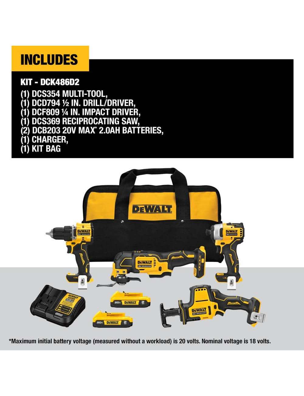 ATOMIC 20-Volt Lithium-Ion Cordless Brushless Combo Kit (4-Tool) with (2) 2.0Ah Batteries, Charger and Bag