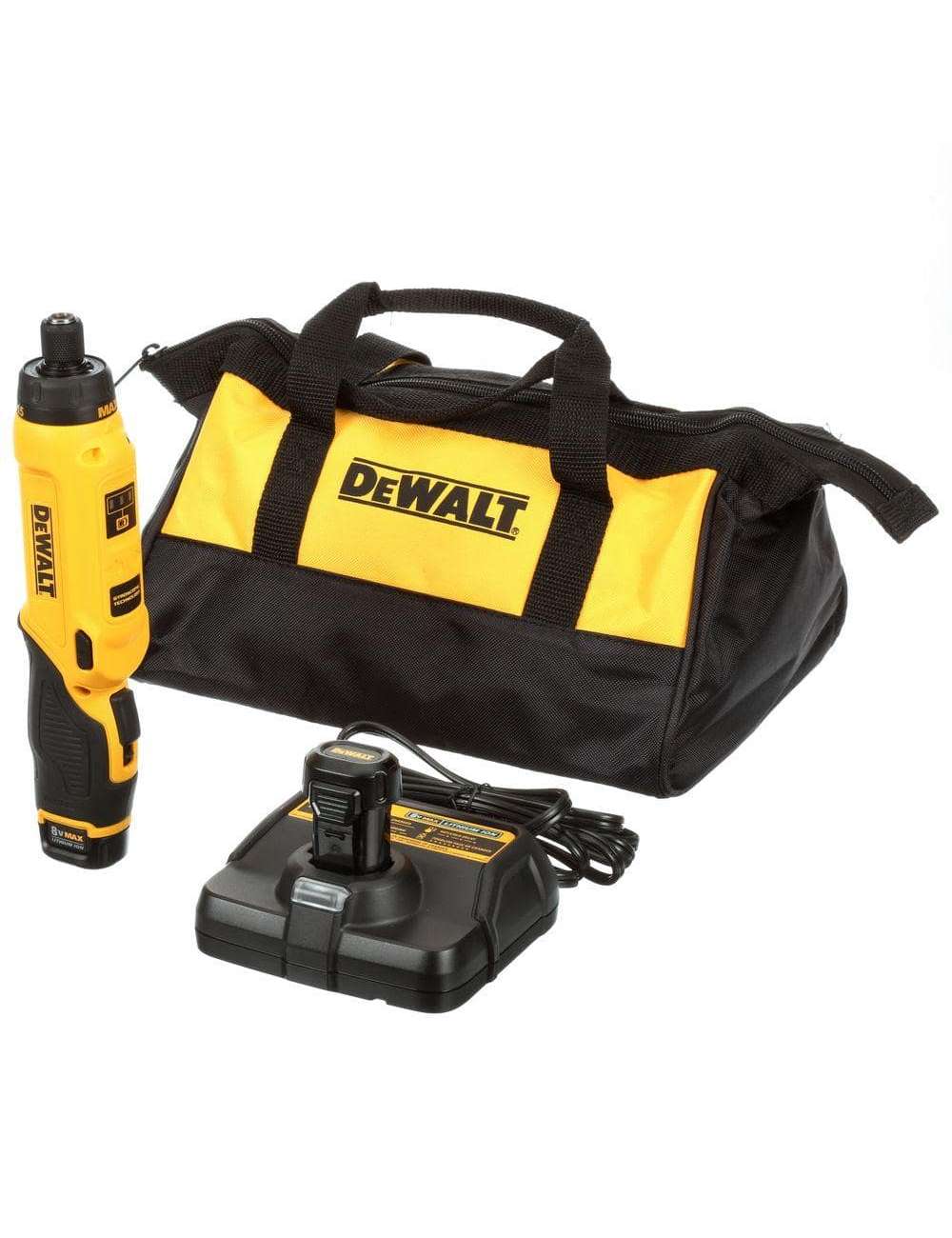 8V MAX Cordless Gyroscopic Screwdriver with Adjustable Handle, (2) 1.0Ah Batteries, Charger, and Bag