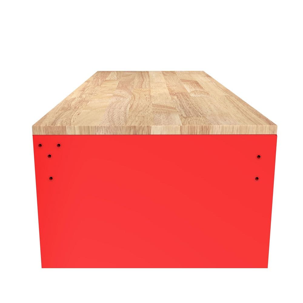 46 in. W x 18 in. D 9 Drawer Gloss Red Mobile Workbench Cabinet with Solid Wood Top