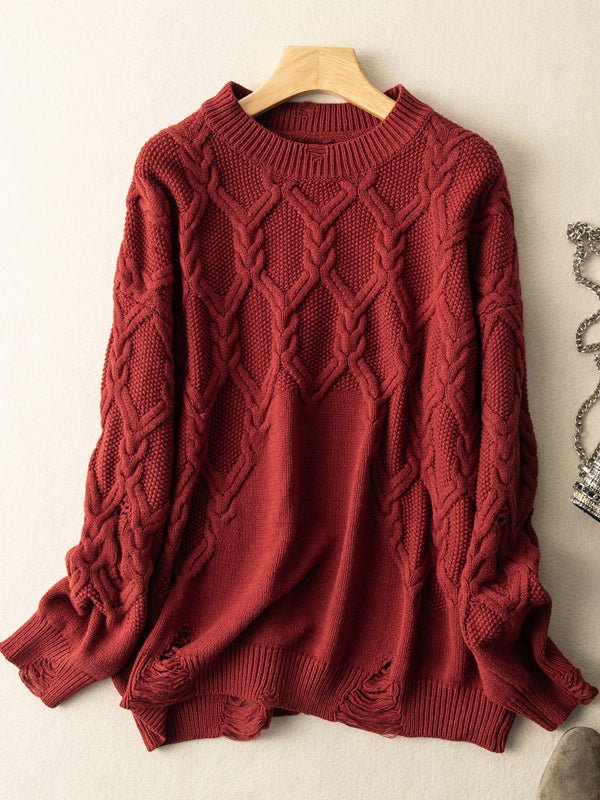 100% Natural Fabric Crew Neck Pullover Casual Knitted Sweater