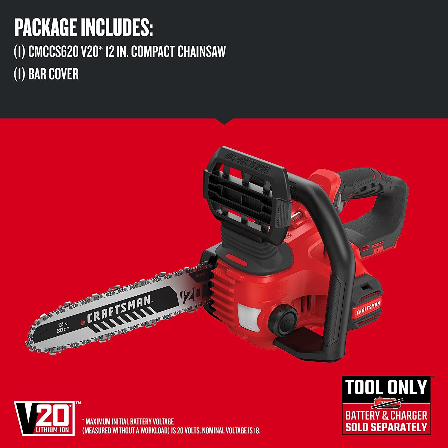 CRAFTSMAN V20* Cordless Chainsaw, 12-Inch (CMCCS620M1)