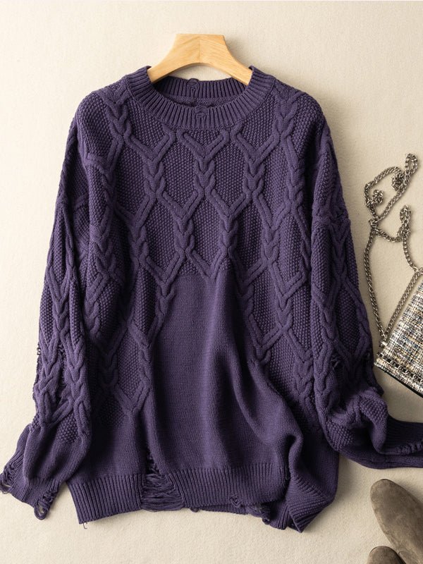 100% Natural Fabric Crew Neck Pullover Casual Knitted Sweater
