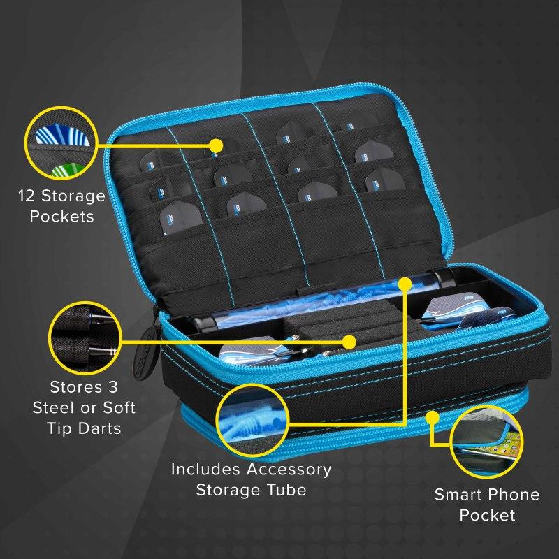 Casemaster Plazma Plus Dart Case Black with Blue Trim and Phone Pocket