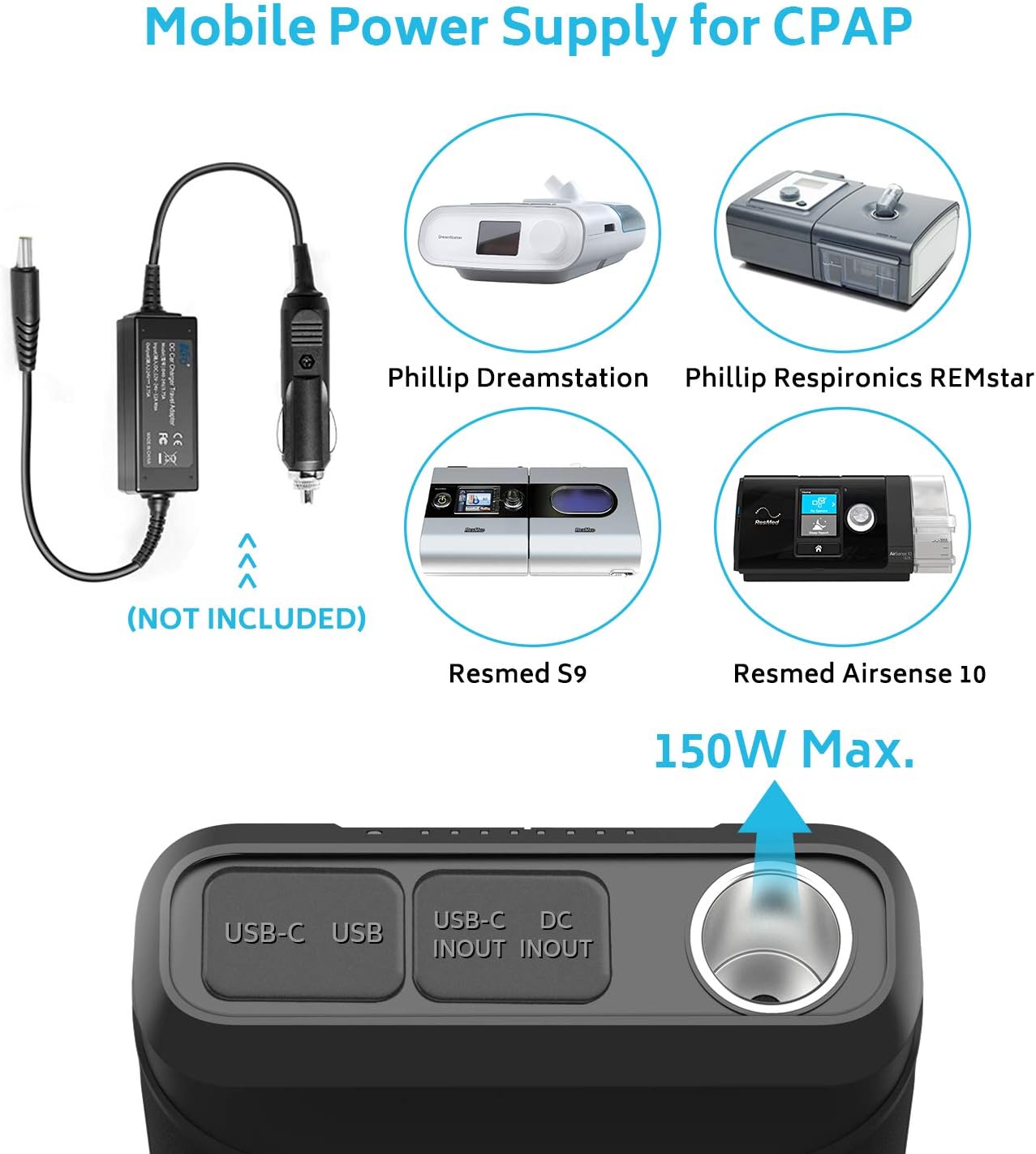 Renogy 72000mAh 266Wh 12v Power Bank with 60W PD, CPAP Battery for Camping, High Capacity Large Camping Power Bank with USB-C DC Wireless Charging & Flashlight, CPAP Battery Backup Power Supply