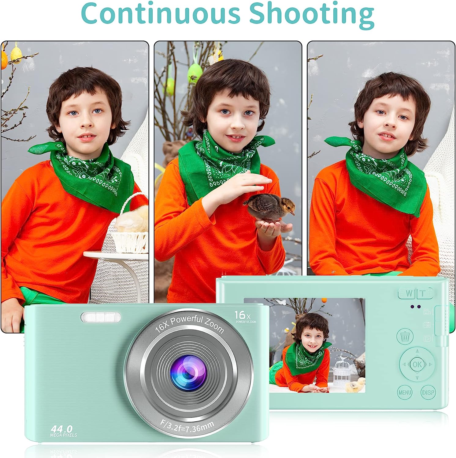 Saneen Digital Camera, FHD 2.7K Cameras for Photography, 44MP Kids Camera Small Compact Digital Camera for Teens, Adults & Beginners with 32GB SD Card, 16X Zoom, Two Rechargeable Batteries-Pink