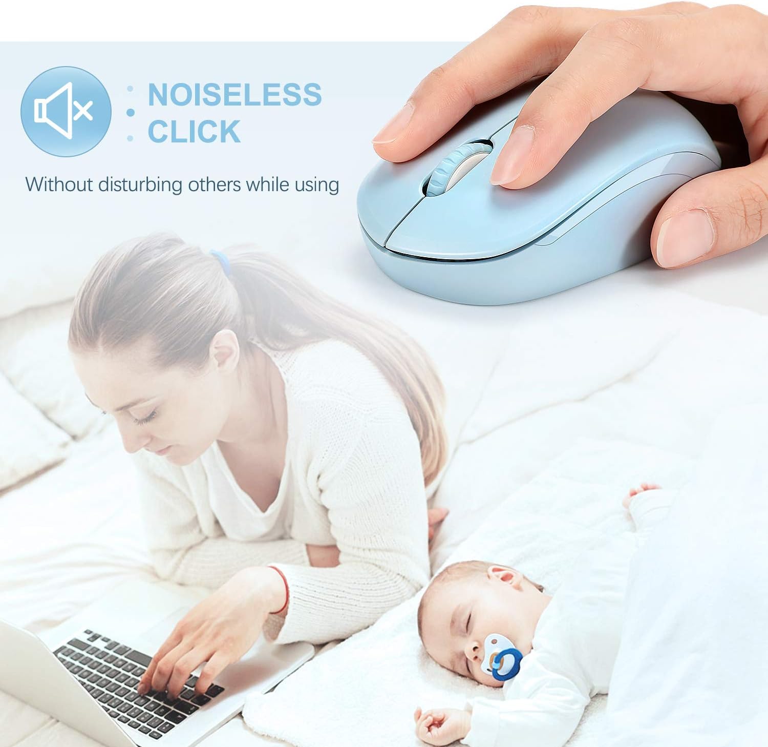 seenda Wireless Mouse, 2.4G Noiseless Mouse with USB Receiver - Portable Computer Mice for PC, Tablet, Laptop with Windows System - Mint Green