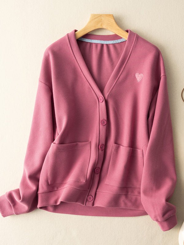 100% Natural Fabric V Neck Casual Cardigan Coat
