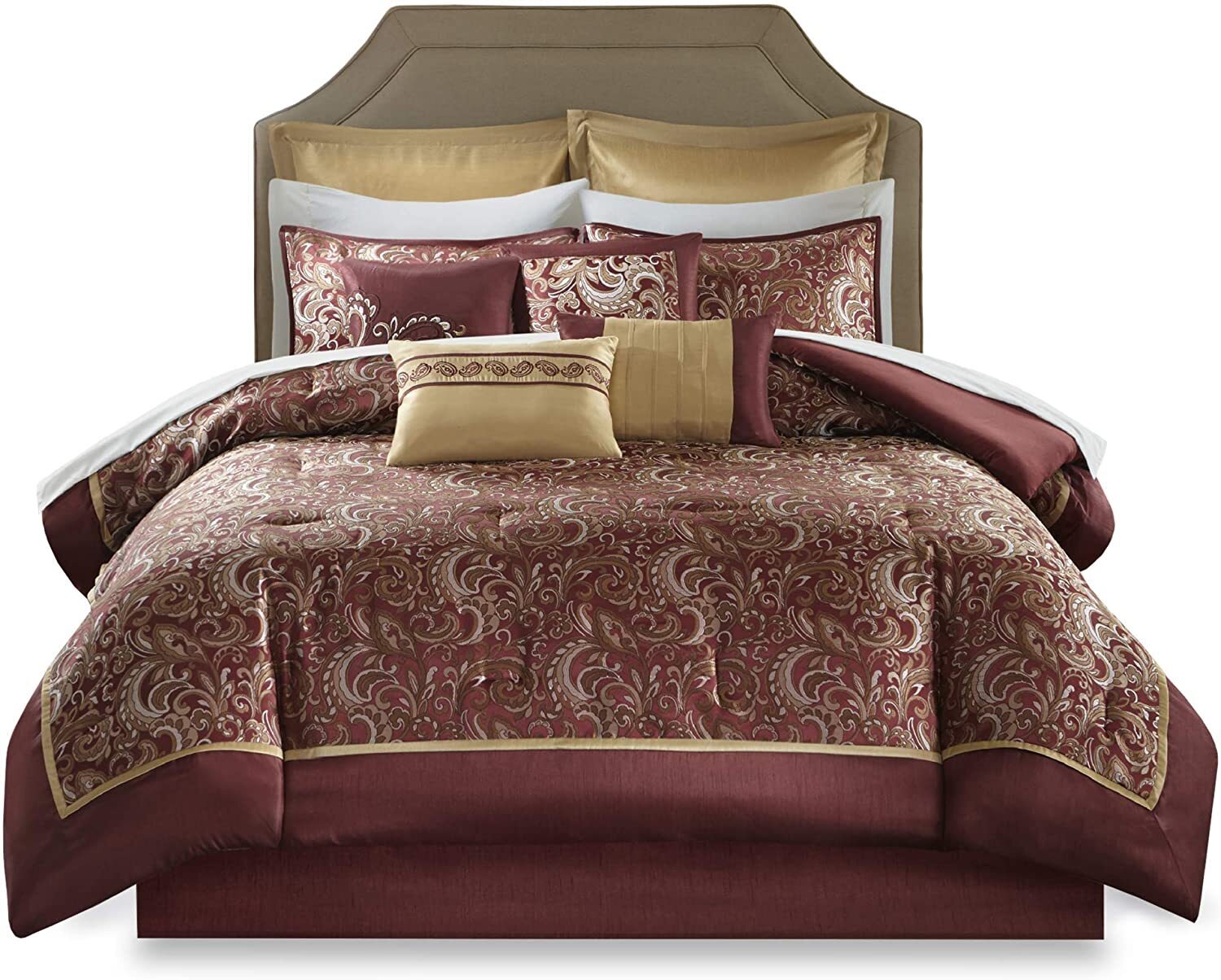 Master Bedroom 24 Piece Room in a Bag Faux Silk Comforter Jacquard Paisley Design Matching Curtains - Down Alternative Hypoallergenic