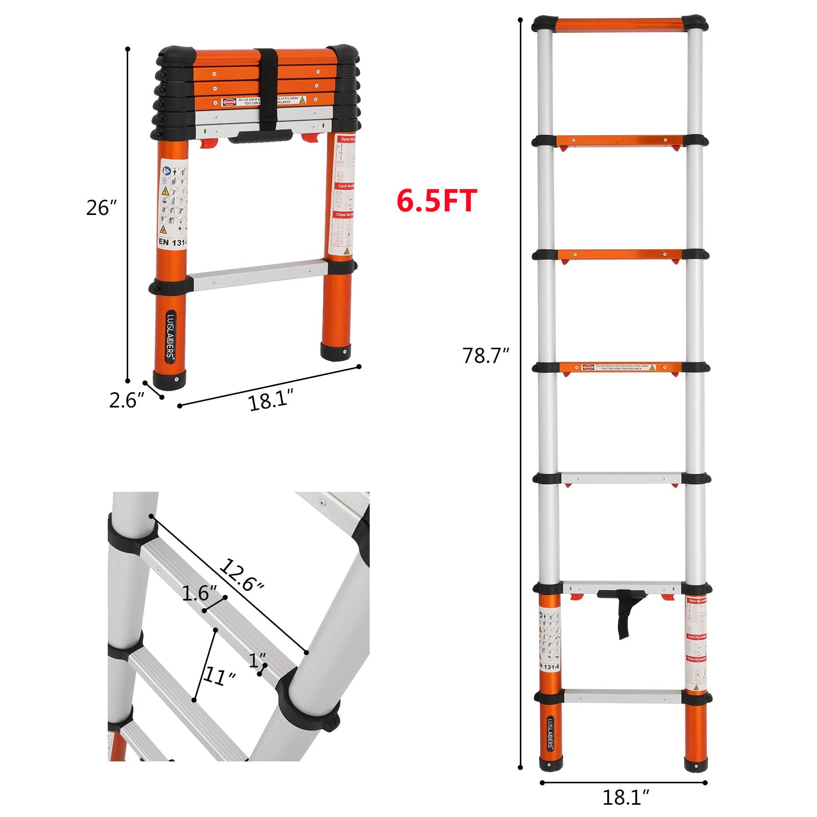 Multi-Use Telescoping Ladder Aluminum Extension Ladder One-Button Retraction 330 Lb Capacity