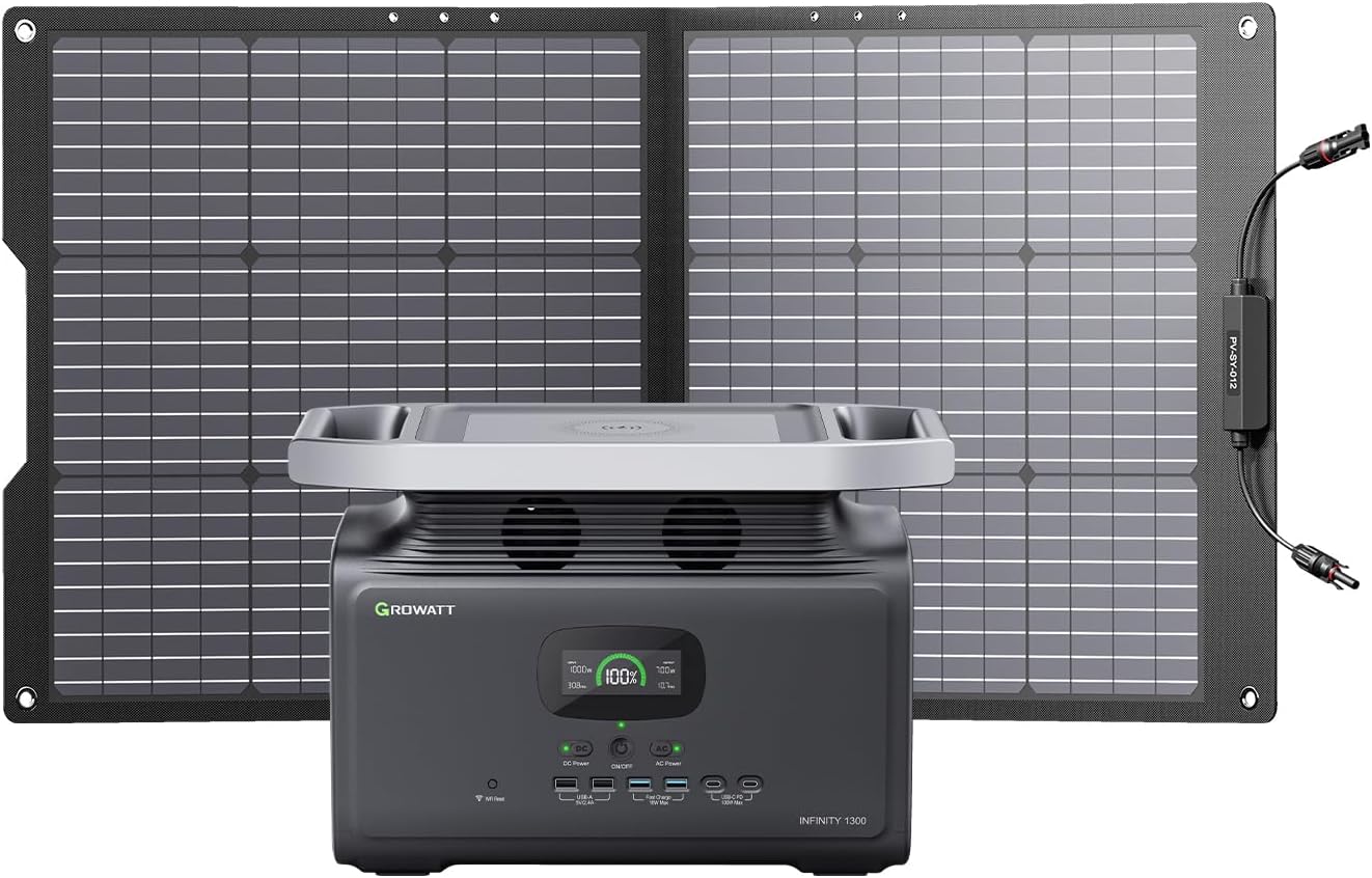 GROWATT Portable Power Station Solar Generator: Infinity 1300 Power Station with 1382Wh Lifepo4 Battery 1800W AC Output, 1.8H Full Charge Generators for Camping, Home, Emergency Backup,Power Outages
