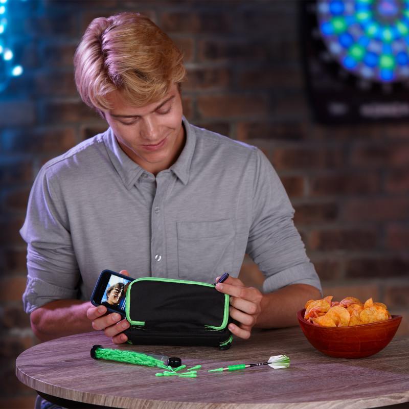 Casemaster Plazma Plus Dart Case Black with Green Trim and Phone Pocket
