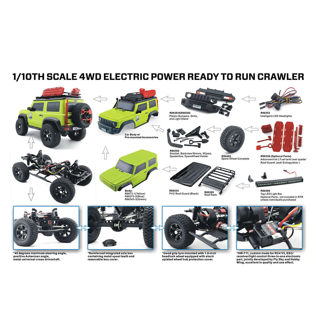 RGT 136100V3 Rock Cruiser 1/10 2.4G 4WD RC Car Crawler Vehicle Model with LED Headlight - RTR