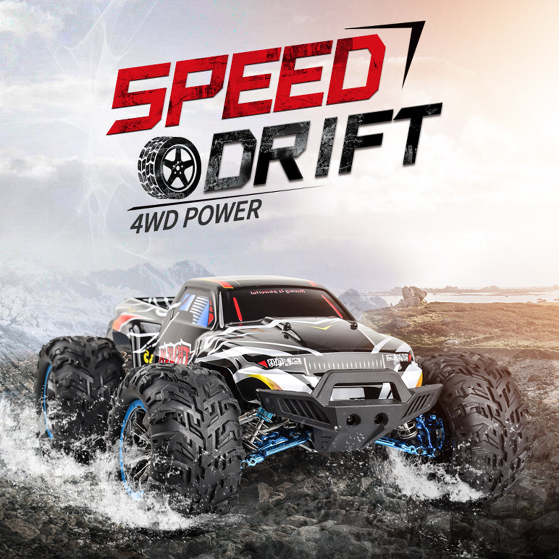 F19A 1/10 4WD 2.4G Metal Brushless High-speed Off-road Vehicle All-terrain Electric Climbing RC Car Monster Truck Model Toy with 3 Batteries - Black