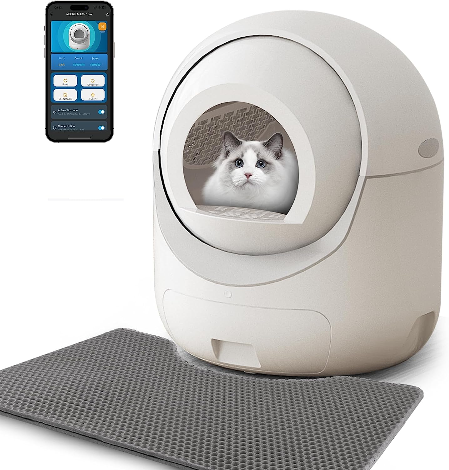 Self Cleaning Cat Litter Box - Anti-Pinch/Odor-Removal Design Automatic Cat Litter Box, Extra Large for Multiple Cats, All Litter Can Use, Easy Clean, with Garbage Bags/Mats, Smart App Control
