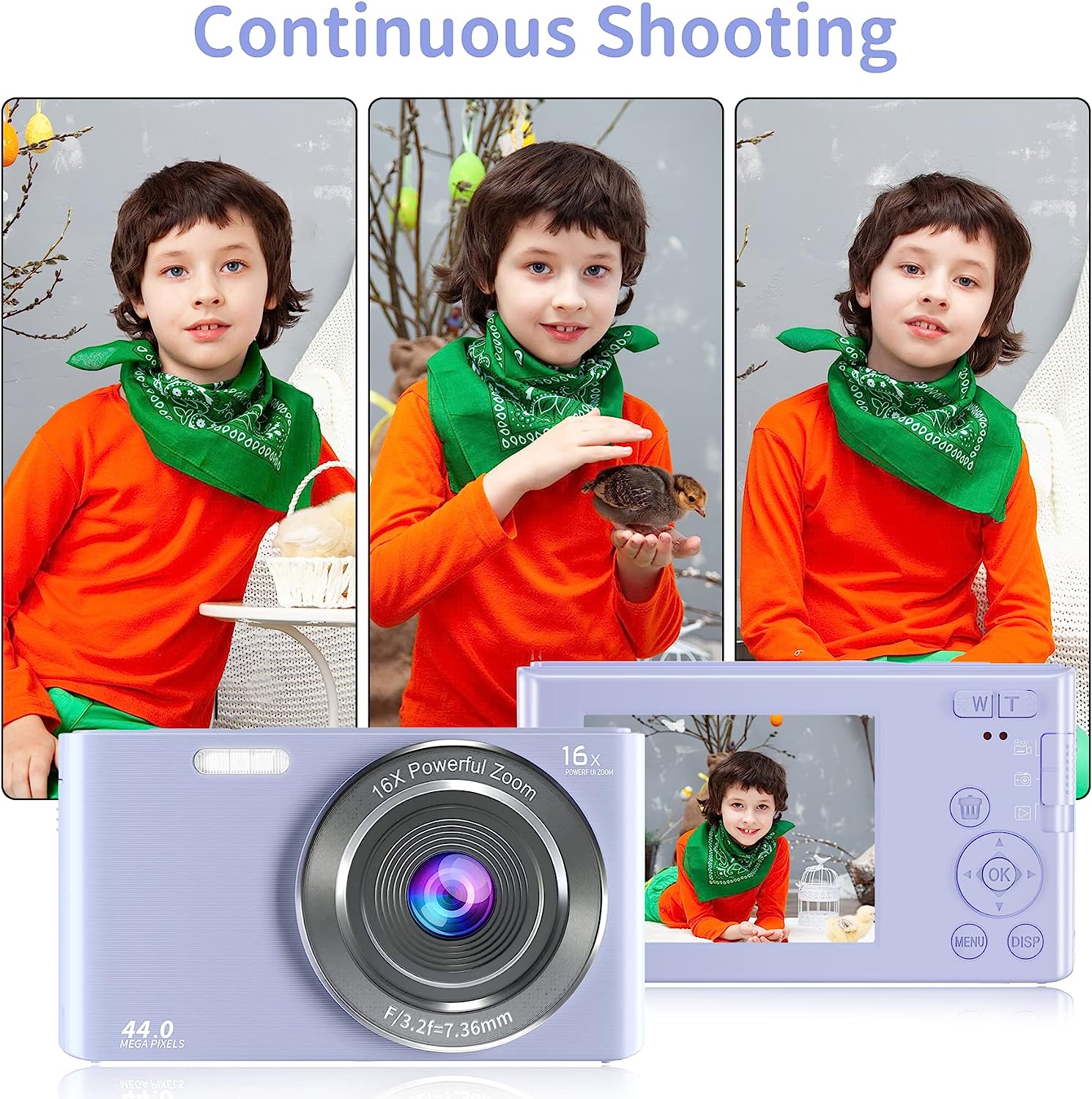 Saneen Digital Camera, FHD 2.7K Cameras for Photography, 44MP Kids Camera Small Compact Digital Camera for Teens, Adults & Beginners with 32GB SD Card, 16X Zoom, Two Rechargeable Batteries-Pink