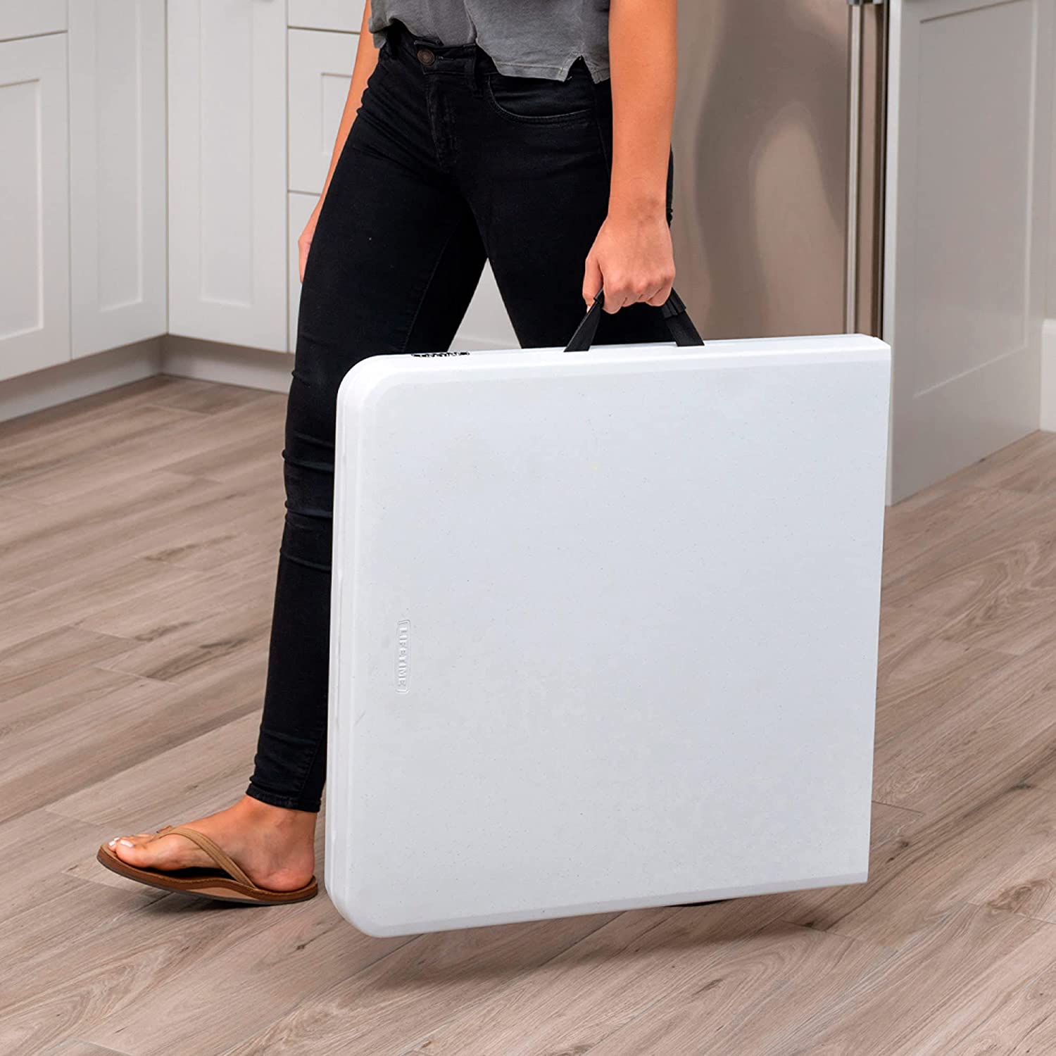 Height Adjustable Craft Camping and Utility Folding Table, 4 Foot, 4'/48 x 24, White Granite