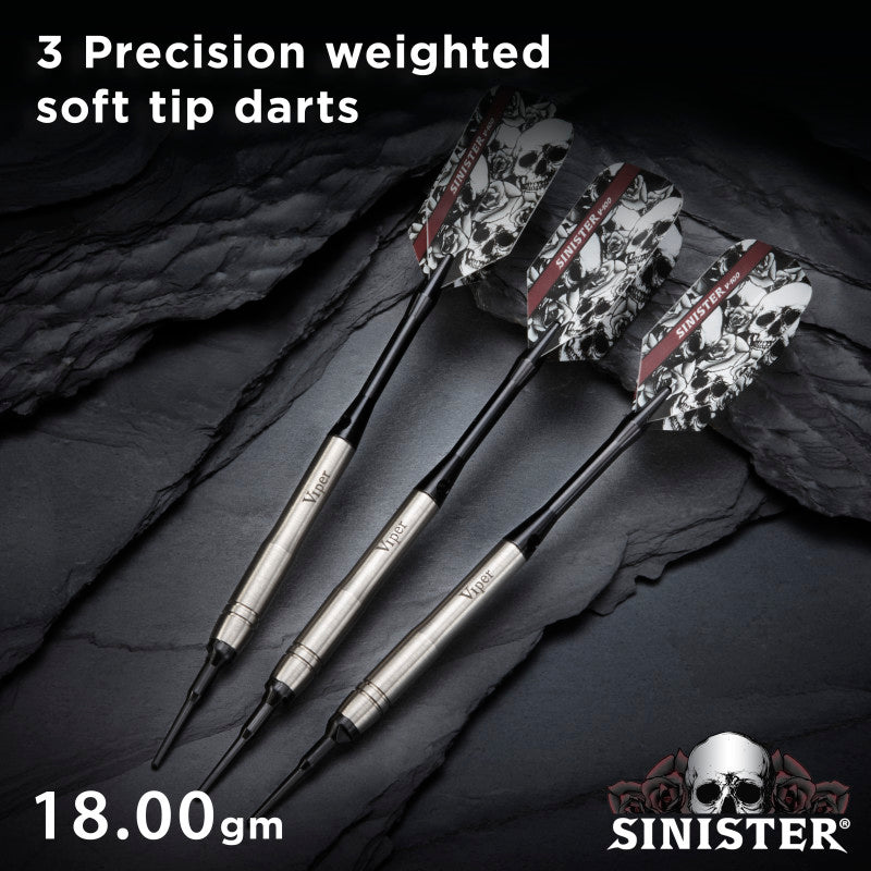Viper Sinister Darts 95% Tungsten Soft Tip Darts Grooved Barrel 18 Grams
