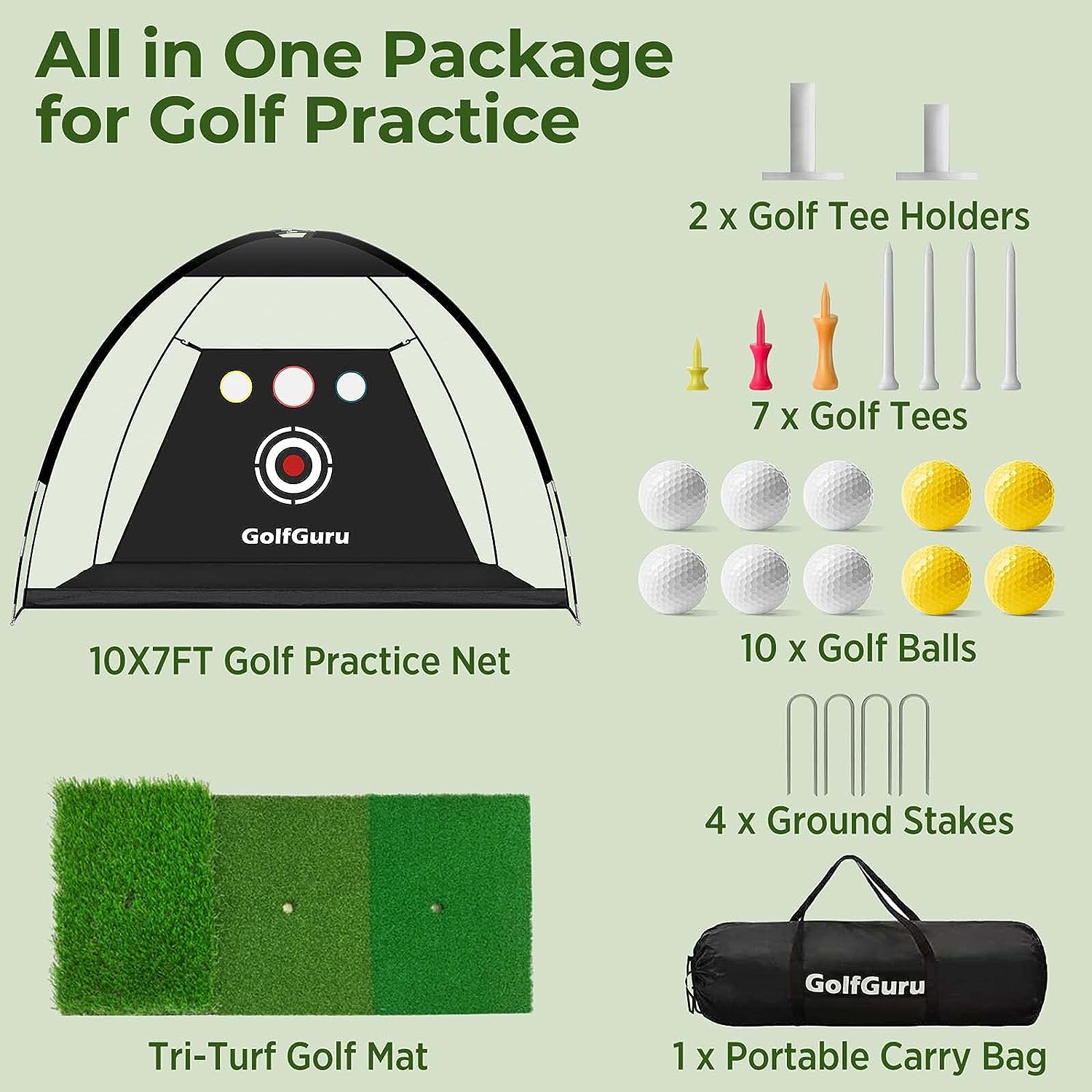 Golfguru Golf Net,-10x7ft All in 1 Golf Practice Net