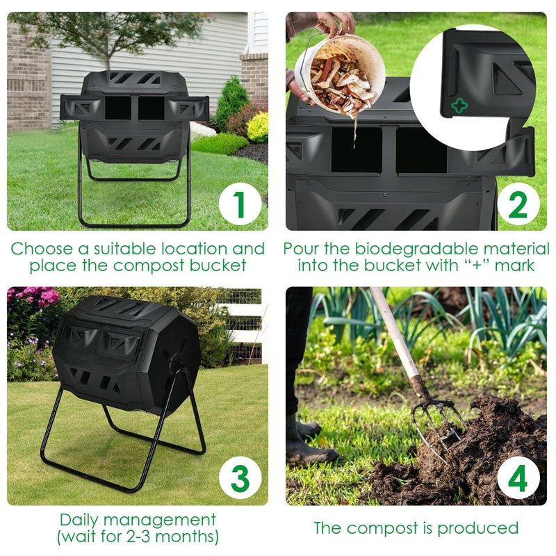 43 Gallon Outdoor Dual Rotating Chamber Compost Tumbler