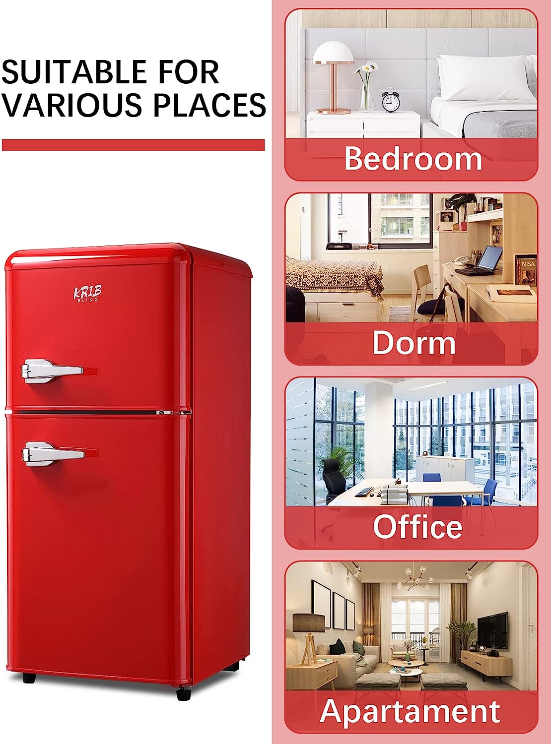 KRIB BLING Mini Fridge with Freezer on Top, 3.5 Cu.Ft Compact Refrigerator with 7 Levels Adjustable Thermostat, Small Fridge for Dorm, Office, RV Camping, Silver