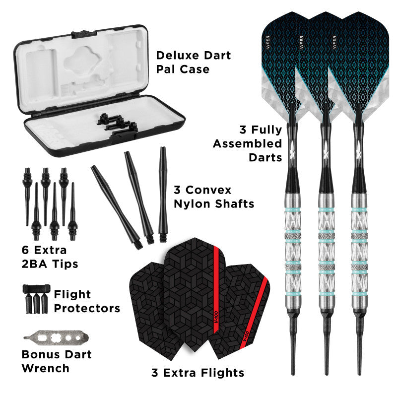 Viper Diamond Darts 90% Tungsten Soft Tip Dart Set Turquoise Rings 18 Grams