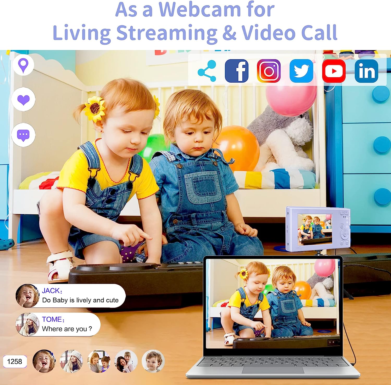 Saneen Digital Camera, FHD 2.7K Cameras for Photography, 44MP Kids Camera Small Compact Digital Camera for Teens, Adults & Beginners with 32GB SD Card, 16X Zoom, Two Rechargeable Batteries-Pink