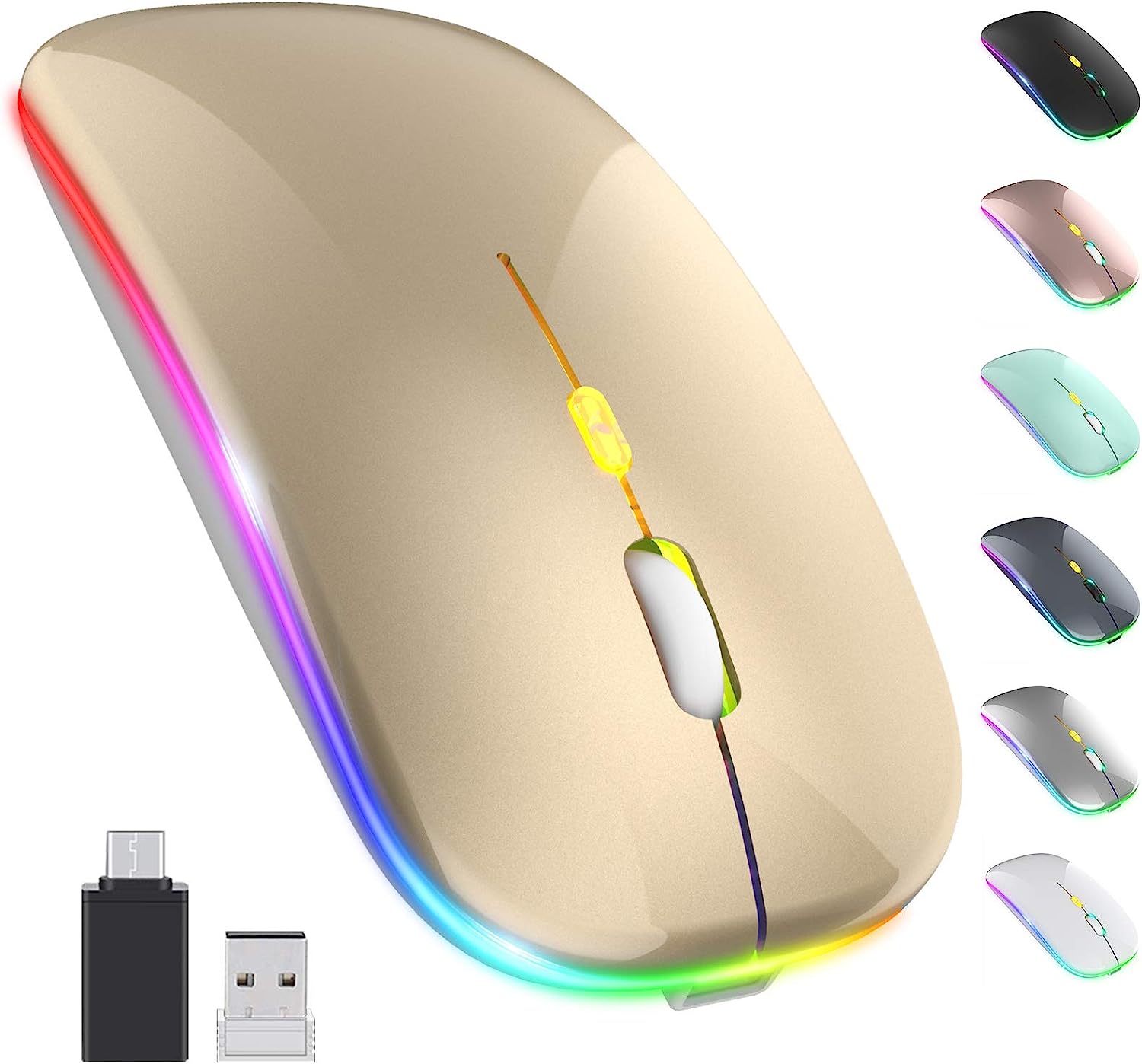 [Upgrade] LED Wireless Mouse, Slim Silent Mouse 2.4G Portable Mobile Optical Office Mouse with USB & Type-c Receiver, 3 Adjustable DPI Levels for Notebook, PC, Laptop, Computer, MacBook (Pink)
