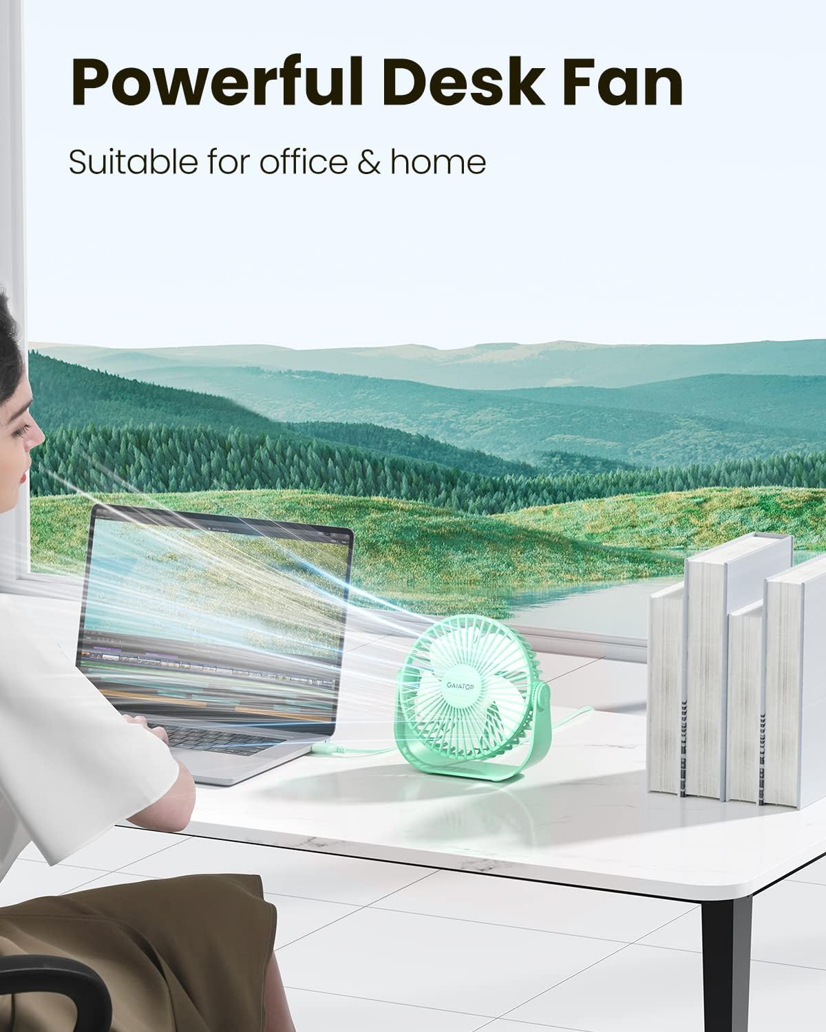 Gaiatop USB Desk Fan, 3 Speeds Portable Small Fan with Strong Airflow, 5.5 Inch Quiet Table Fan, 90° Rotate Personal Cooling Fan For Bedroom Home Office Desktop Travel (Black)