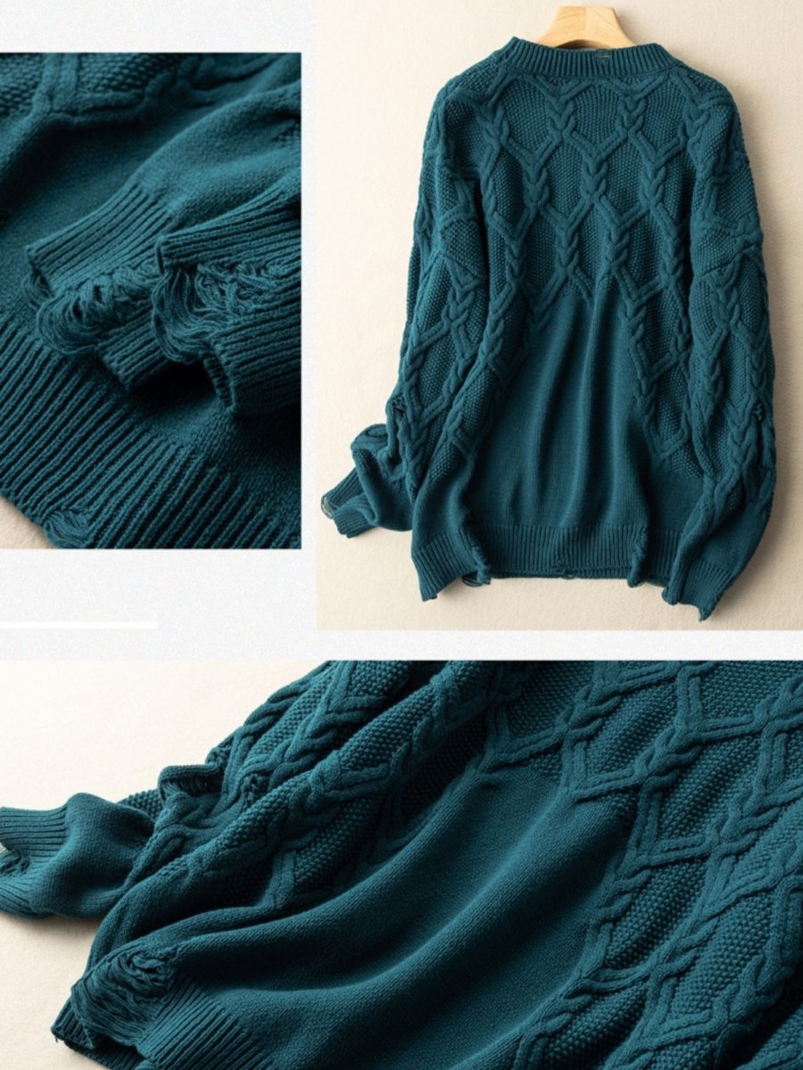 100% Natural Fabric Crew Neck Pullover Casual Knitted Sweater