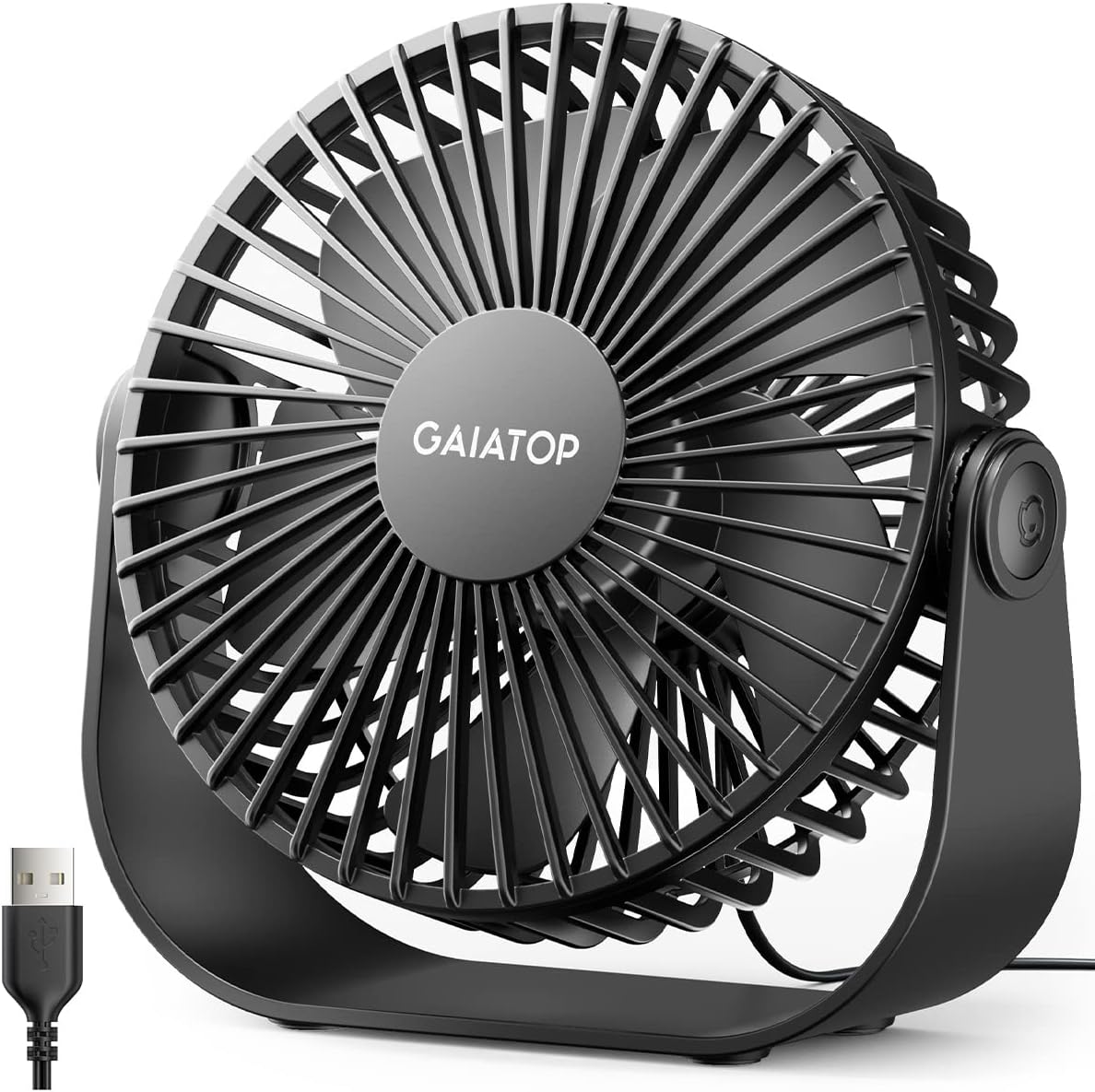 Gaiatop USB Desk Fan, 3 Speeds Portable Small Fan with Strong Airflow, 5.5 Inch Quiet Table Fan, 90° Rotate Personal Cooling Fan For Bedroom Home Office Desktop Travel (Black)