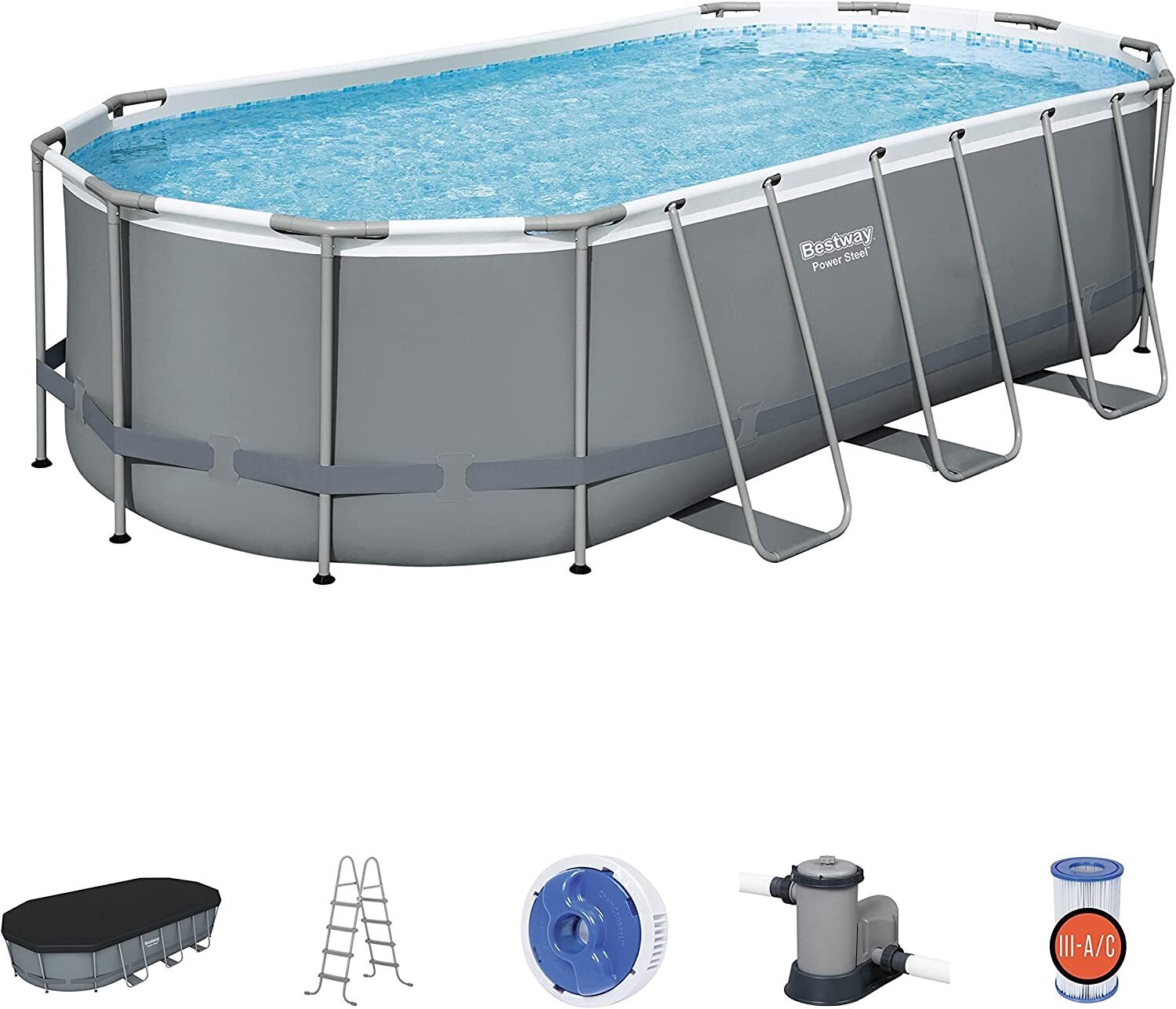 💖Oval Metal Frame Above Ground Outdoor Swimming Pool Set with 1500 GPH Filter Pump, Ladder, and Pool Cover(FREE SHIPPING)