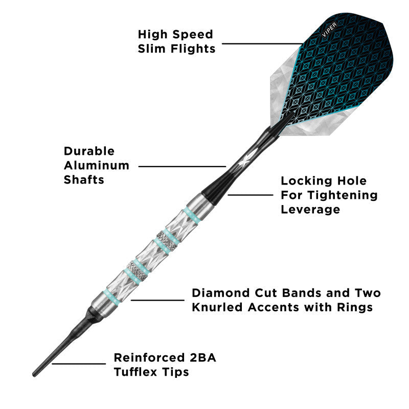 Viper Diamond Darts 90% Tungsten Soft Tip Dart Set Turquoise Rings 18 Grams