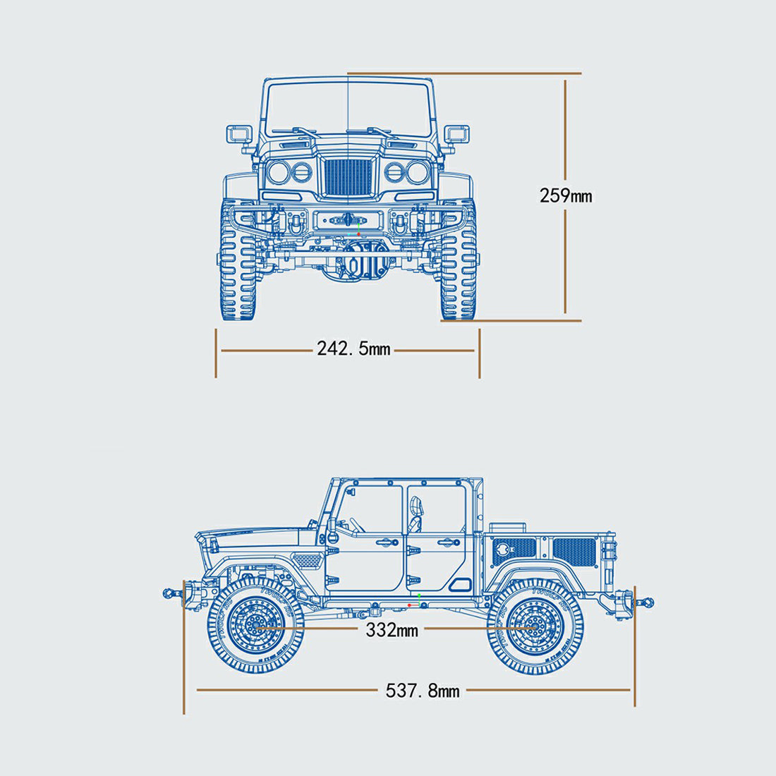 TWOLF TW-715 V8 Engine Powered 1:10 Scale RC Off-road 4WD 4-Door Pickup Truck Vehicle Crawler Kit
