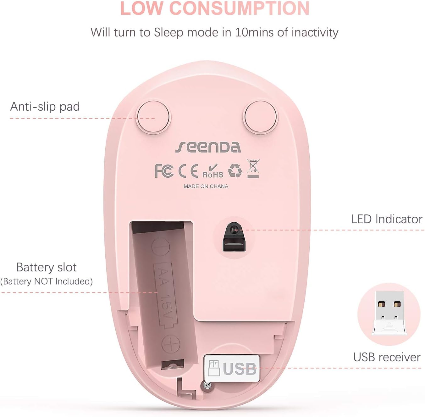 seenda Wireless Mouse, 2.4G Noiseless Mouse with USB Receiver - Portable Computer Mice for PC, Tablet, Laptop with Windows System - Mint Green