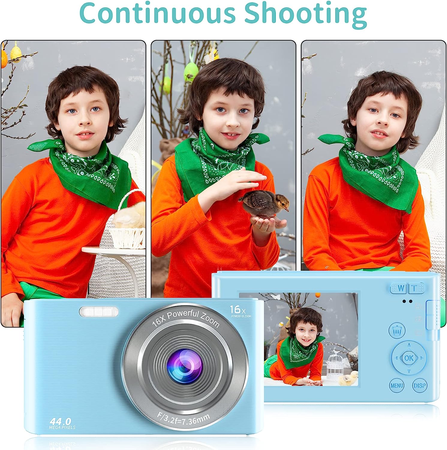 Saneen Digital Camera, FHD 2.7K Cameras for Photography, 44MP Kids Camera Small Compact Digital Camera for Teens, Adults & Beginners with 32GB SD Card, 16X Zoom, Two Rechargeable Batteries-Pink