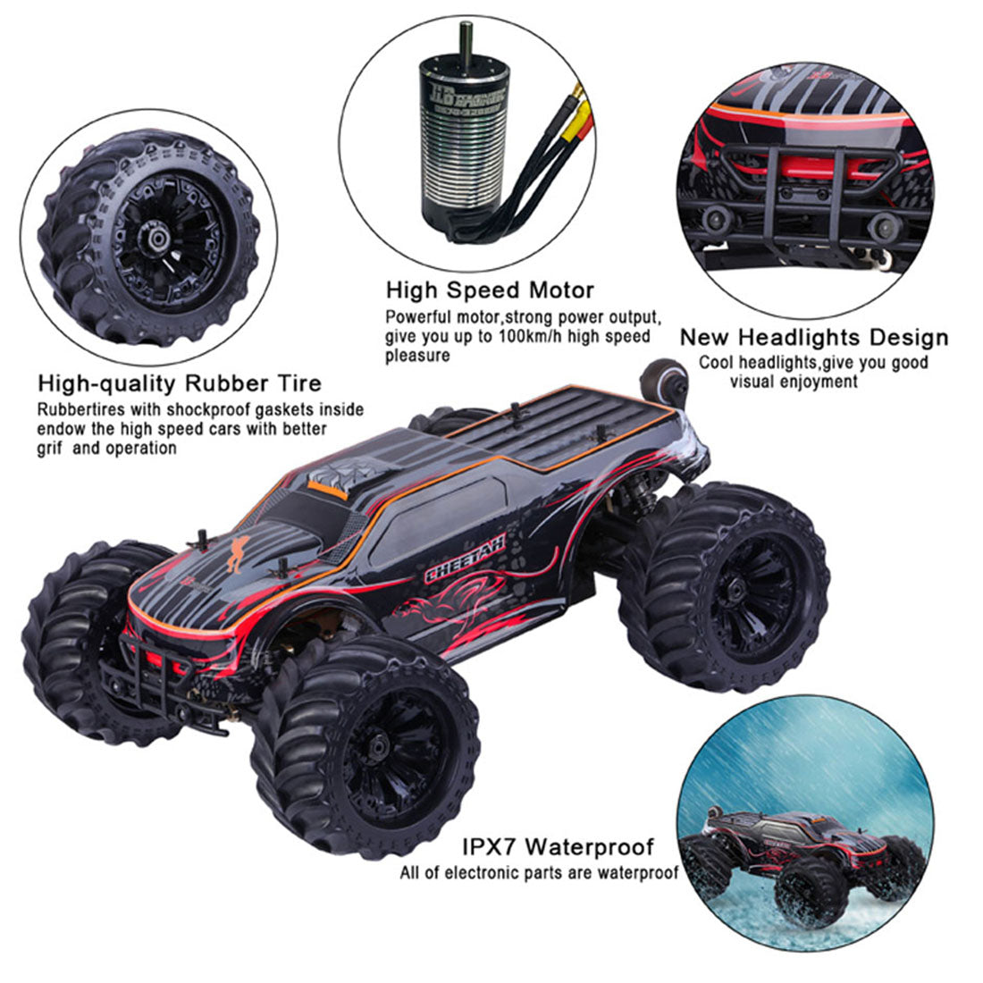JLB Racing 11101 1/10 4WD 2.4G Off-road Splashproof Flip Brushless Monster RC Car Remote Control Truck - RTR