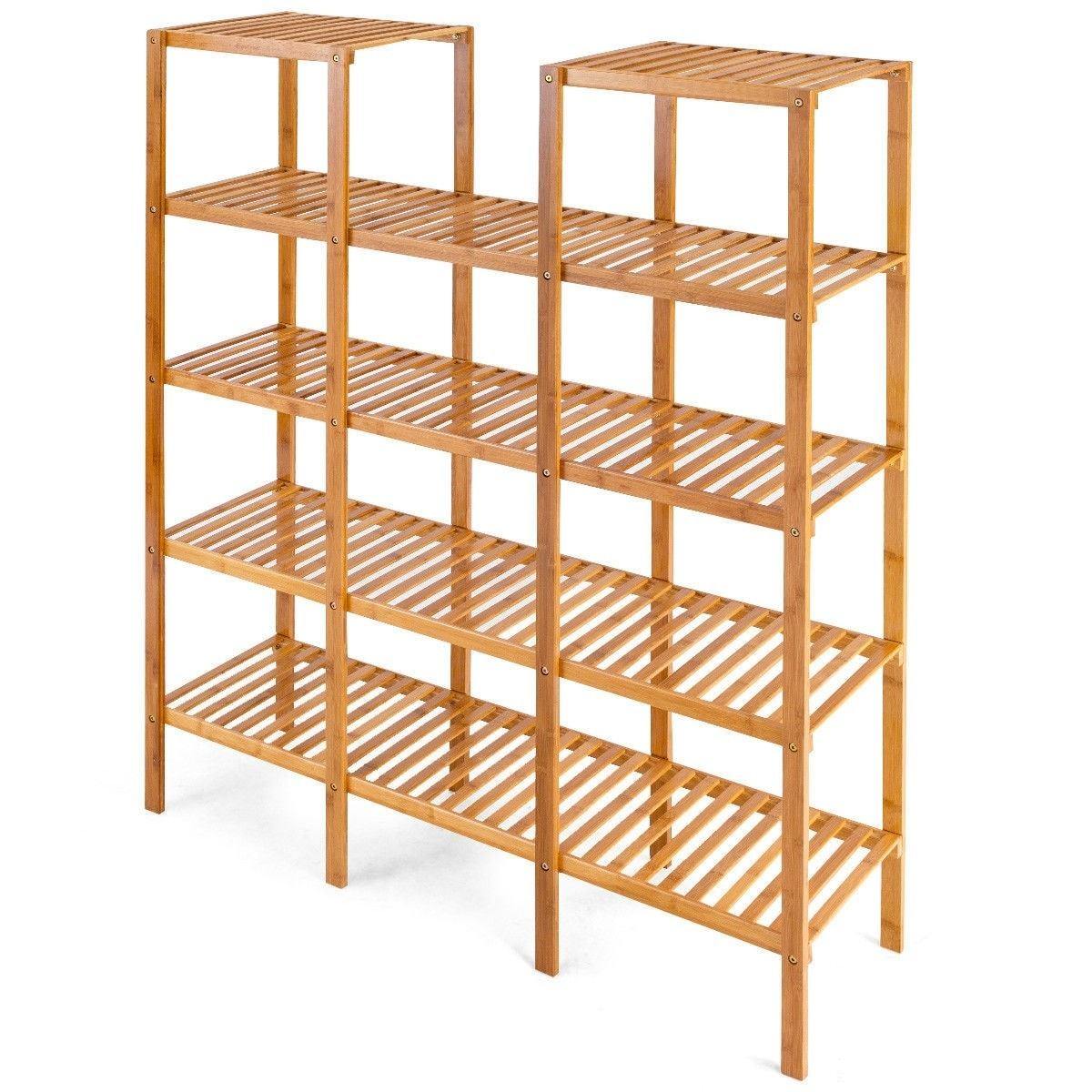 5 Tier Multifunctional Bamboo Shelf Rock Plant Display Stand (12 Pots)