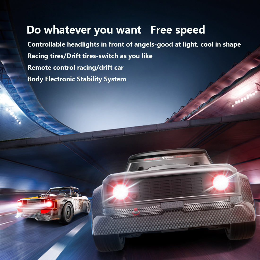 RC Car 1/16 50KM/H 4CH 4WD 2.4G Full Scale Brushless High-speed Racing Car Drifting RC Car with Front Lights - RTR Brushless Version (Grey Golden)