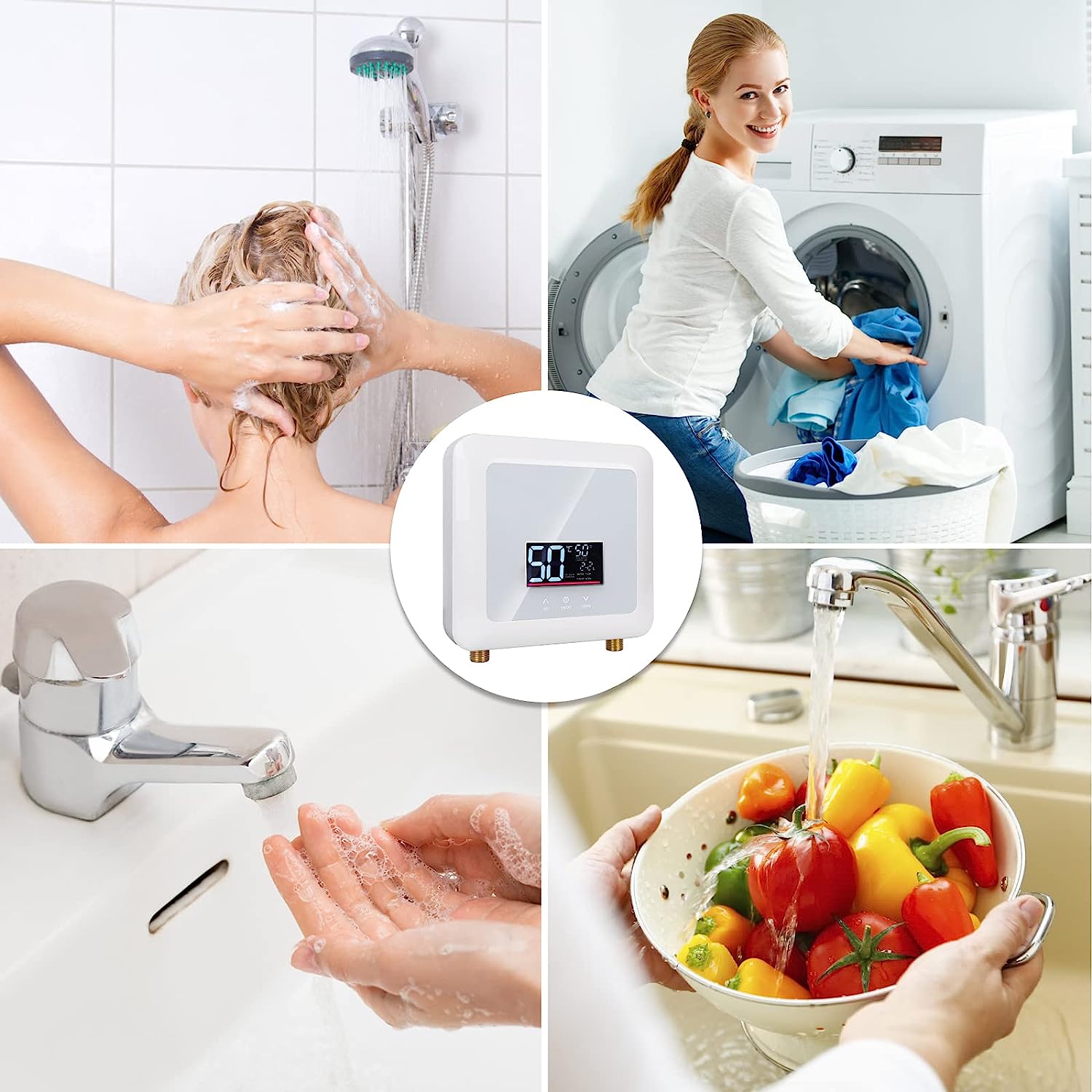 Tankless Water Heater Electric 5500W 110V,Constant Temperature Instant Hot Water Heater with Remote Control Digital Display RV water heater for Home Kitchen Indoor(White)(Can't Use Socket)