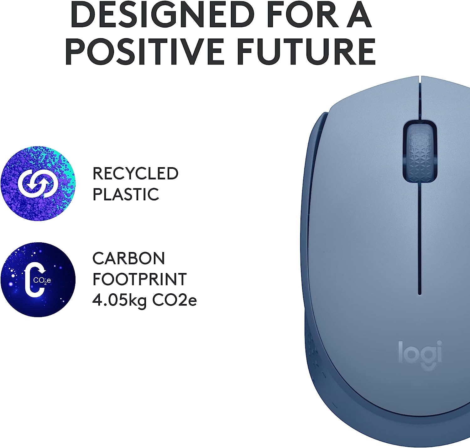 Logitech M170 Wireless Mouse for PC, Mac, Laptop, 2.4 GHz with USB Mini Receiver, Optical Tracking, 12-Months Battery Life, Ambidextrous - Blue Grey