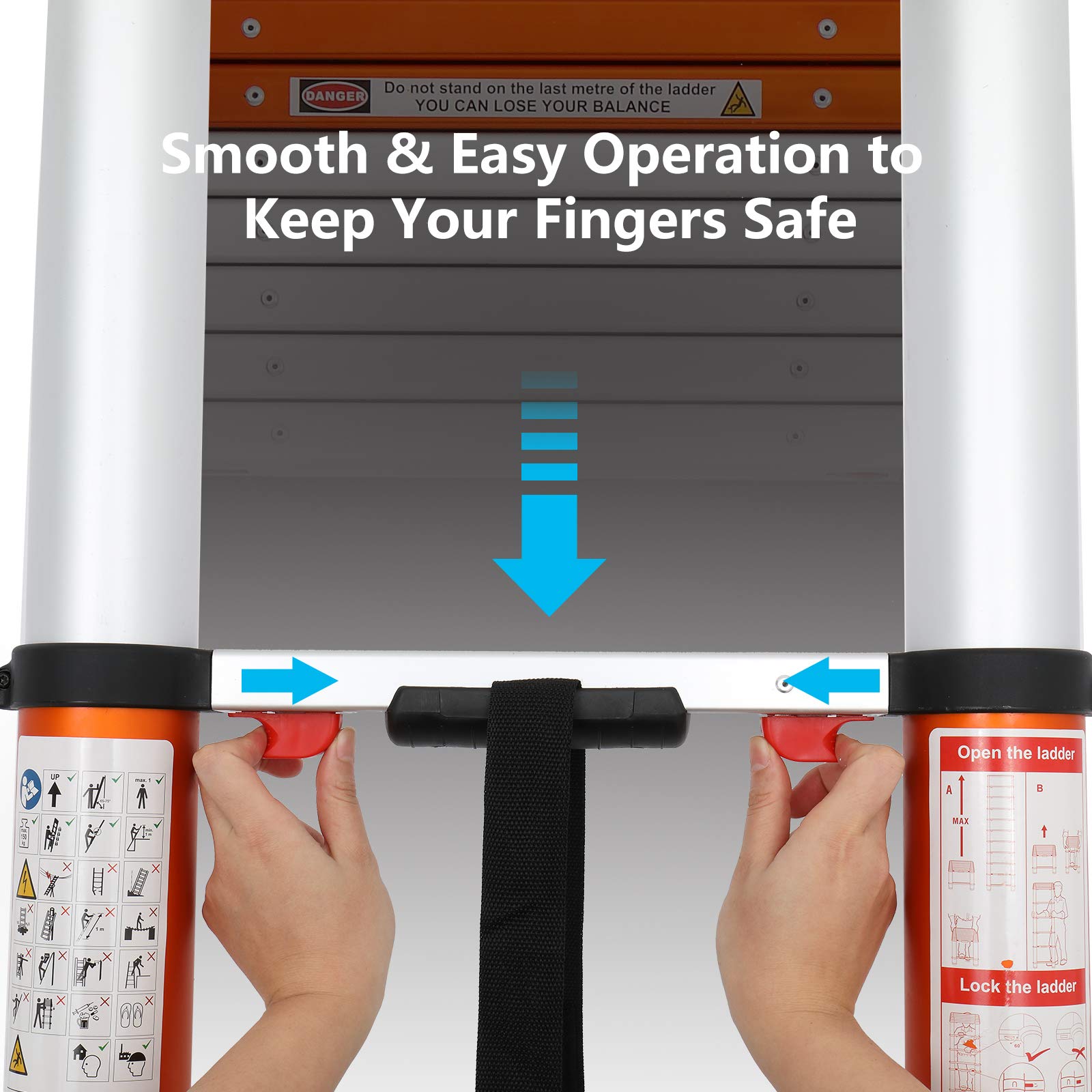 Multi-Use Telescoping Ladder Aluminum Extension Ladder One-Button Retraction 330 Lb Capacity