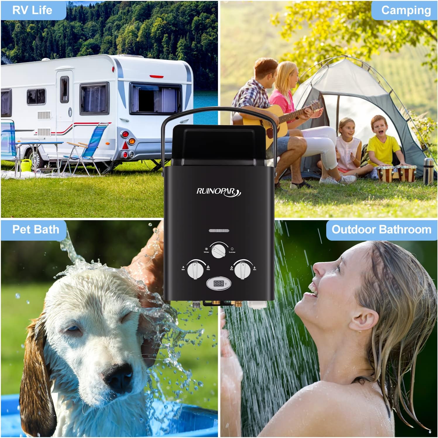 Portable Water Heater Propane Tankless - 6L 1.58GPM RV on demand Hot Gas Outdoor Digital Display Water Heater for Camping ,Boat,Cabins