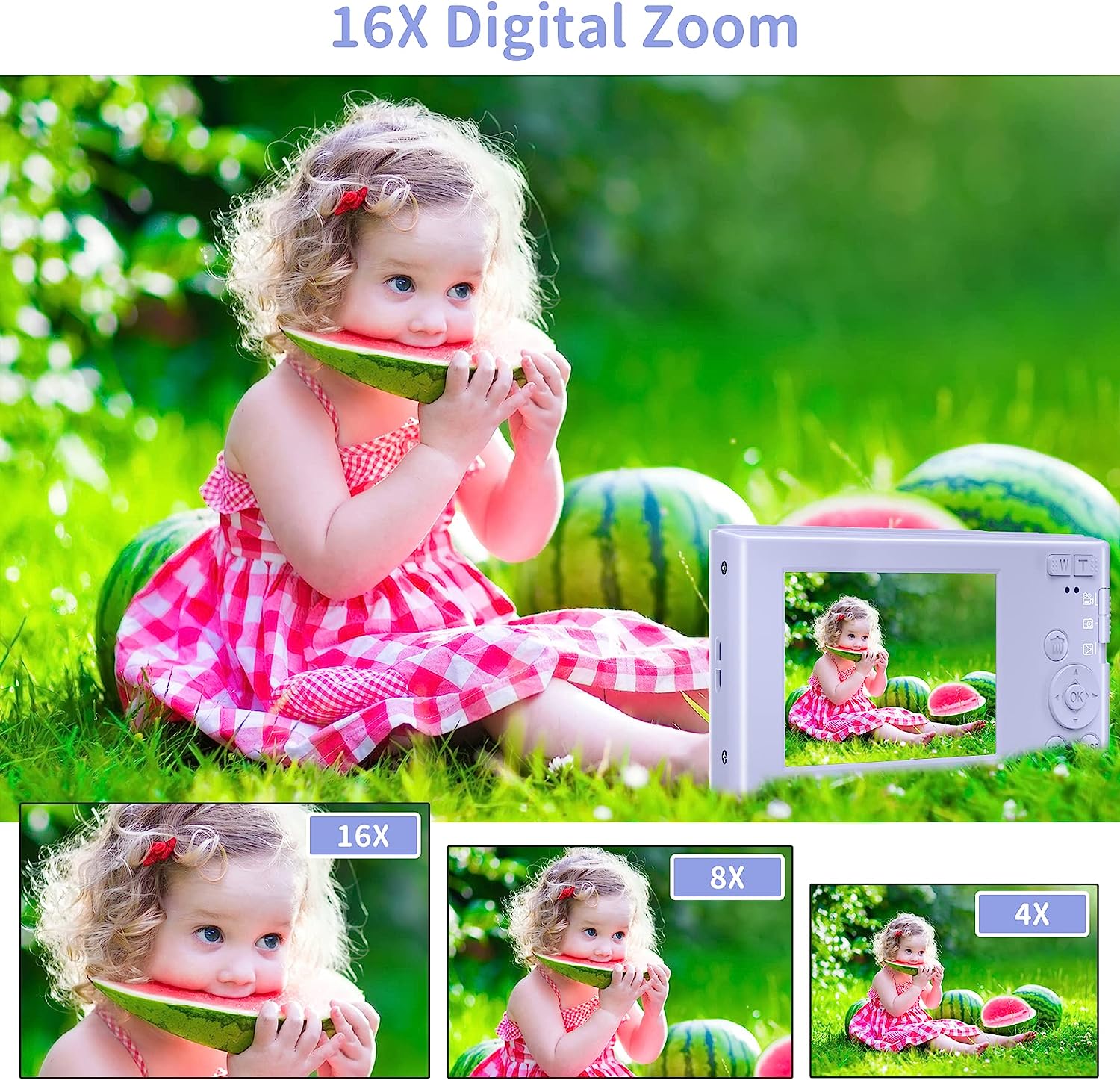 Saneen Digital Camera, FHD 2.7K Cameras for Photography, 44MP Kids Camera Small Compact Digital Camera for Teens, Adults & Beginners with 32GB SD Card, 16X Zoom, Two Rechargeable Batteries-Pink