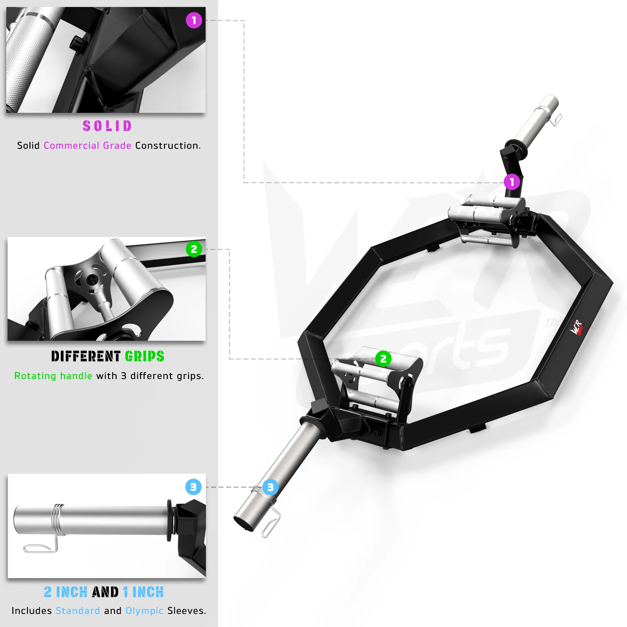 FlexBar Commercial Multi Grip Super Hex Trap Bar Dead Lift & Shrug Bar