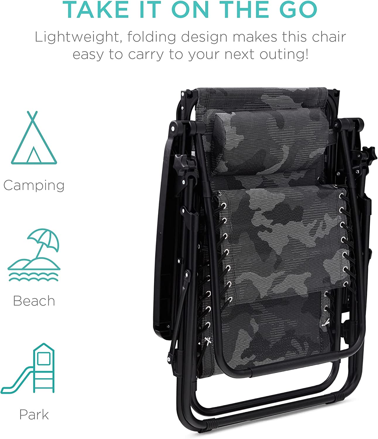 Folding Zero Gravity Outdoor Recliner Patio Lounge Chair w/Adjustable Canopy Shade, Headrest, Side Accessory Tray, Textilene Mesh - Beige